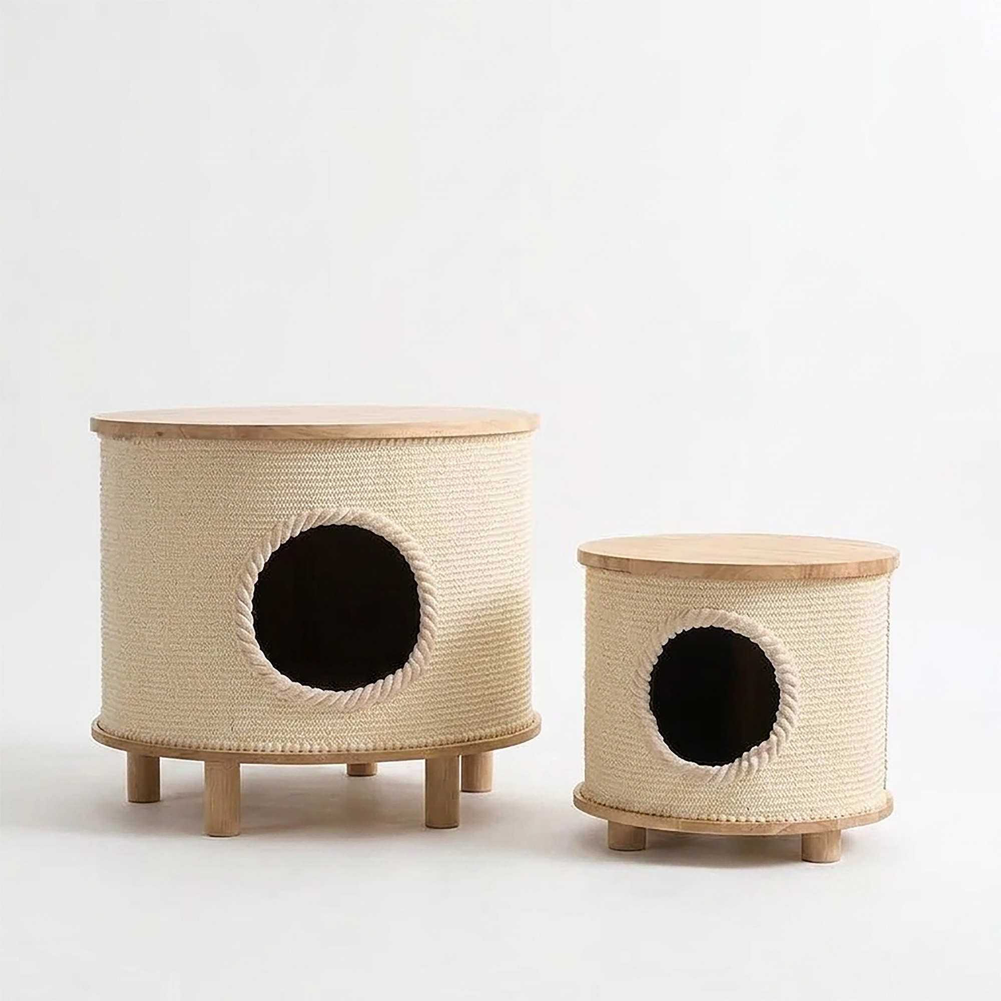 Minimalist Solid Wood Cat Cave End Table